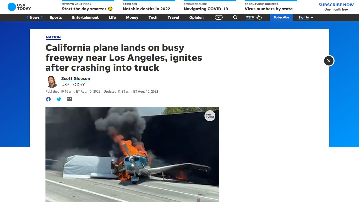 California plane crash-lands on busy freeway near Los Angeles